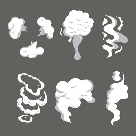 Set of smoke, smog in cartoon style. Explosive cloud. Vector graphics.のイラスト素材