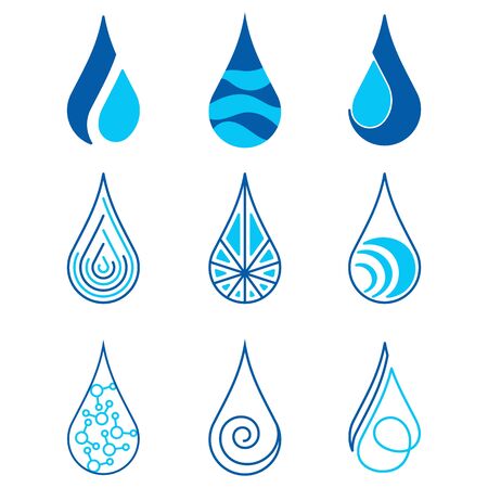 Water Drop Icon. Aqua logos. The symbol of the rain. Vector set.のイラスト素材