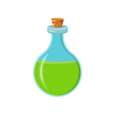 Flask with liquid. Magic alchemical elixir. Witch Drink. Vector image isolated on a white background.のイラスト素材