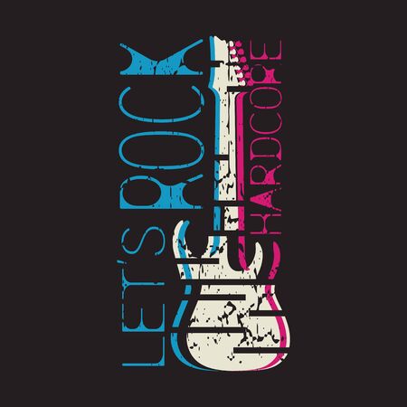 Let's rock, Hardcore. Rock graphic design for t-shirts or roasters, etc., typographic emblem. Vector image.のイラスト素材