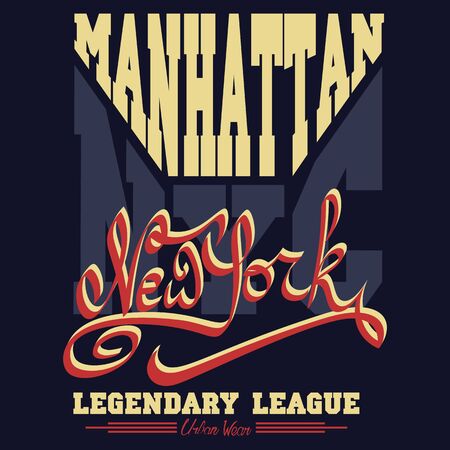 New York Sport wear typography emblem. Manhattan tee print. T-shirt stamp design graphic, original design clothing. Vector.のイラスト素材