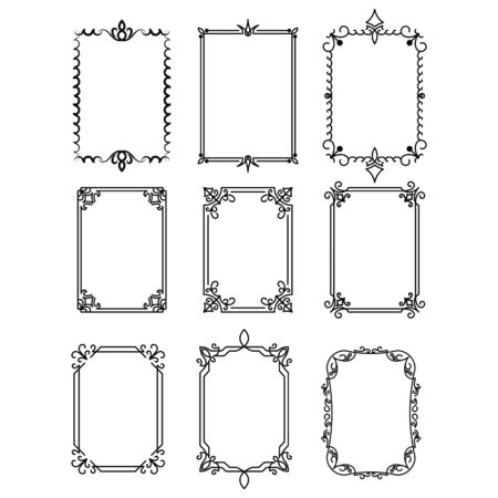 Set of vintage rectangular ornate ornaments. Retro decorative frames. Wedding frames. Vector illustration.のイラスト素材