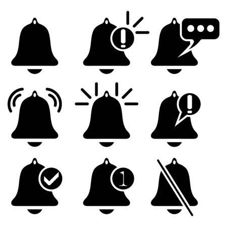 A set of notification symbols of bells. Ringing symbol, reminder. Vector illustrationのイラスト素材