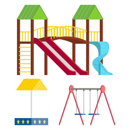 Set of images for the playground. Slides, sandpit, swing. Vector graphics.のイラスト素材