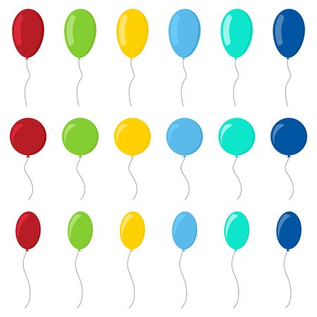 Set of colorful balloons in cartoon flat style isolated on white background. Vectorのイラスト素材