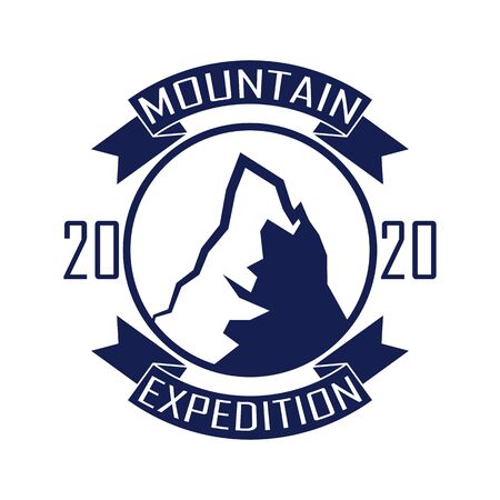 Mountain camping badge template. Outdoor adventure mountains. Vector design element.のイラスト素材