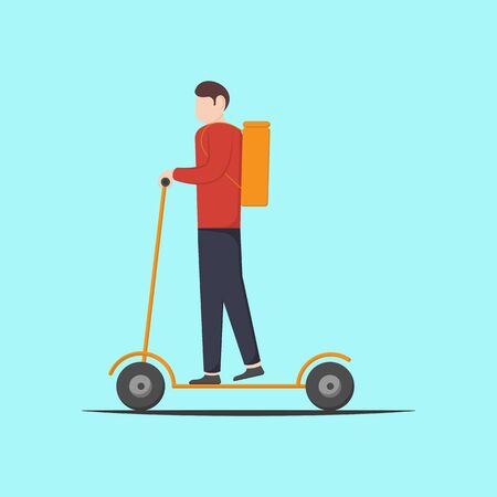 Courier on a scooter with a cargo. Delivery service worker. Transportation concept.Vector flat illustration.のイラスト素材