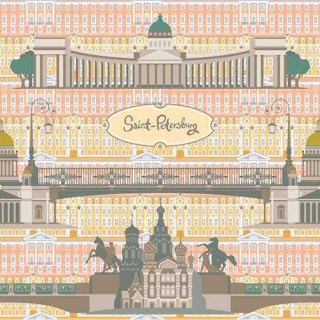 Seamless pattern with main sights of russian city Saint-Petersburgのイラスト素材
