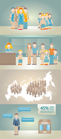 Vector illustration of seller, vendor, salesman, salesperson and buyer, purchaser, shopper, acquirer, customer. Concept design for a presentation or a website infographicのイラスト素材