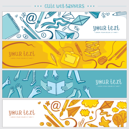 Set of hand drawn banners for contact information.のイラスト素材