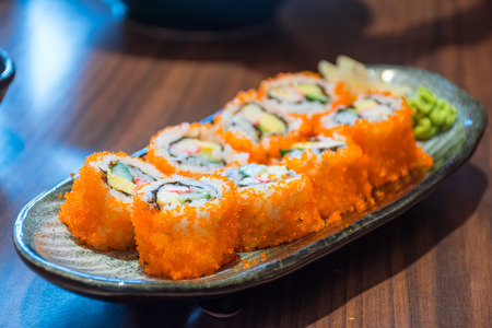 Japanese sushi rolls on dishの写真素材
