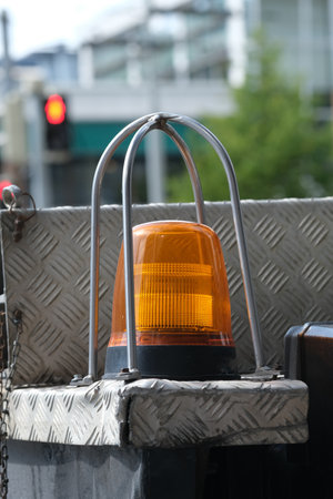 A warning light lamp on a construction siteの写真素材