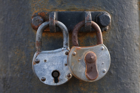 two metal locksの写真素材