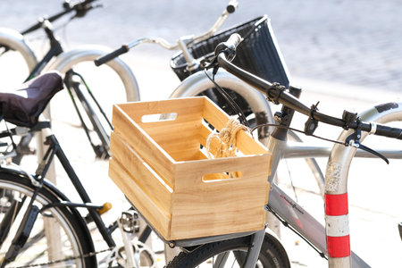 Wooden box on a bikeの写真素材