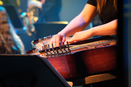 Playing the traditional Finnish instrument kanteleの写真素材