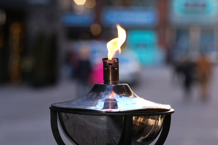 Burning gas torch outsideの写真素材