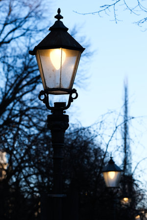 Lantern in a park at evening
