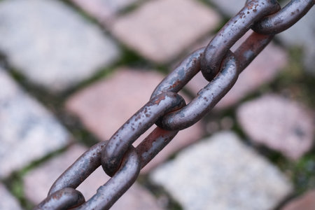 A strong rusty iron chainの写真素材