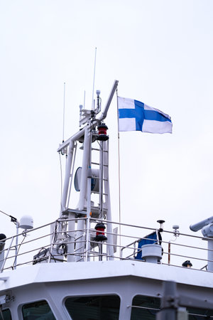 Finnish flag on a shipの写真素材
