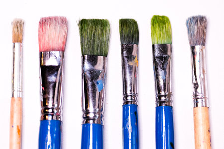 Different paintbrushes on a white backgroundの写真素材