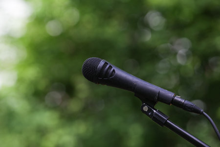 A black microphone on a standの写真素材