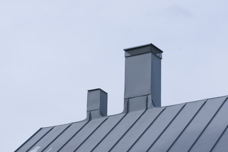 Two chimneys on a roofの写真素材
