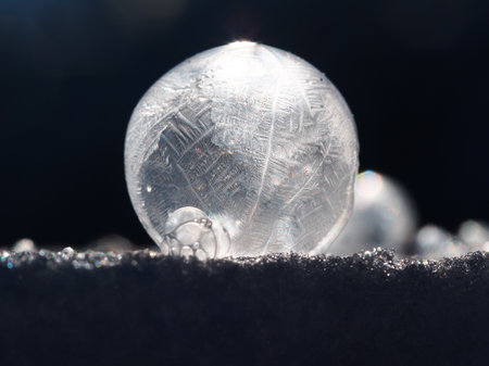 Frozen soap bubble in winter