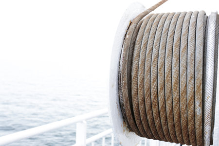 Rope coil on a ferry shipの写真素材