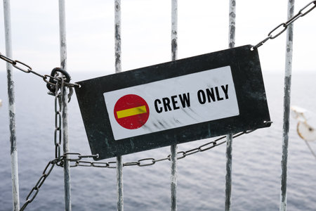 Crew only sign on a vesselの写真素材