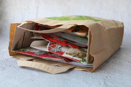 Collection of waste paper. Concept of separate collection of household waste and environmental benefitsの写真素材
