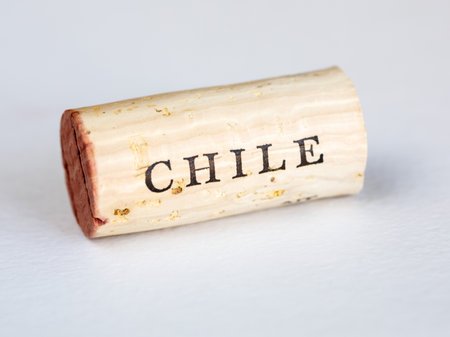 Wine collection - word Chile written on wine cork. isolated on white background. Horizontalの写真素材