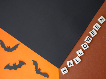 Creative cube layout made of orange, brown, black paper. Concept scene stage showcase. Minimalistic styleの写真素材