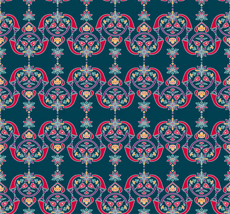 Traditional Indian ethnic green intricate damask mandala vector design in a seamless repeat pattern.