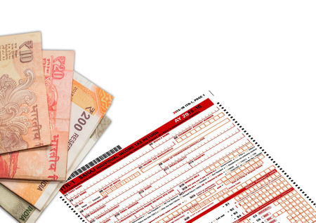 Tax Form ITR-1 with Indian Currencyの写真素材