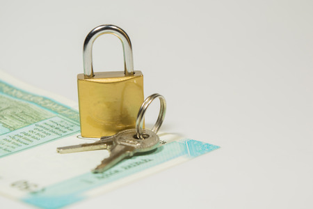 New 50 Rupees Indain Curency with lock and keys on isolated white backgroundの写真素材