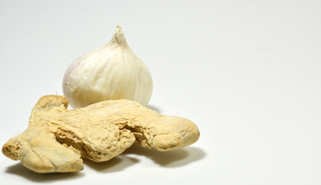 ginger and Garlic on white backgroundの写真素材