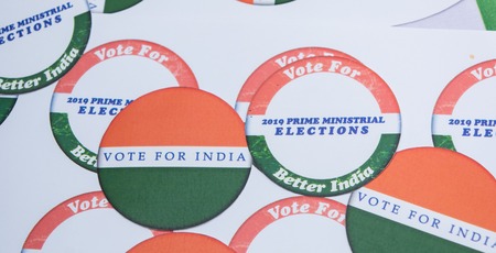 Concept of Indian election, stickers showing vote for better Indiaの写真素材