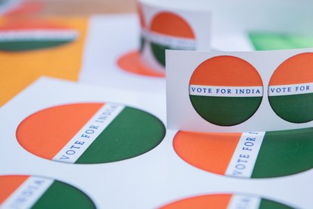 Concept of Indian election, stickers showing vote for better Indiaの写真素材