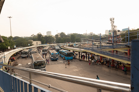 BANGALORE INDIA June 3, 2019:Buses in the Kempegowda Bus Station known as Majestic during morning time traffic congestionのeditorial素材