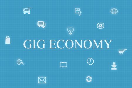 Concept of Gig economy and technology on blue backgroundの写真素材