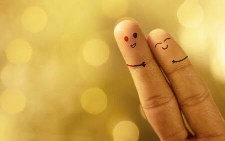 Valentines day fall in love and happy couples concept, Painted with funny smiley fingers with copy...