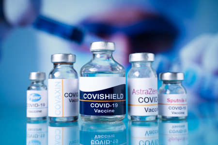 Maski, India - Nov 25,2020 : Different types of Covid-19 coronavirus vaccines to protect against disease or pandemicのeditorial素材