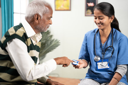 Selective focus on girl, Concept of home health visit or service - doctor or nurse checking pulse...