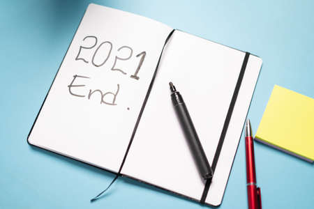 Concet showing End of 2021 written on dairy.の写真素材