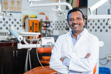 Portrait shot of happy smiling Dental doctor stading confidentlyの写真素材