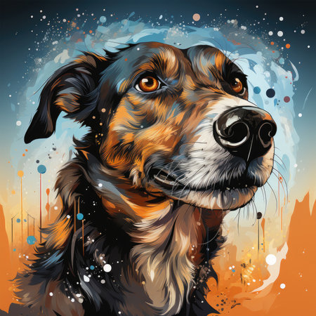 A serene Christmas dog t-shirt design showing a peaceful Greyhound lying under a starry sky, amidst gently falling snowflakes, Generative Aiの素材