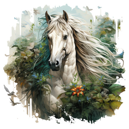 A serene Horse Pegasus t-shirt design, set in a tranquil forest glade, Generative Aiの素材
