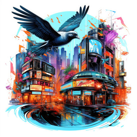 Hummingbird flower t-shirt design illustration, Generative Aiの素材