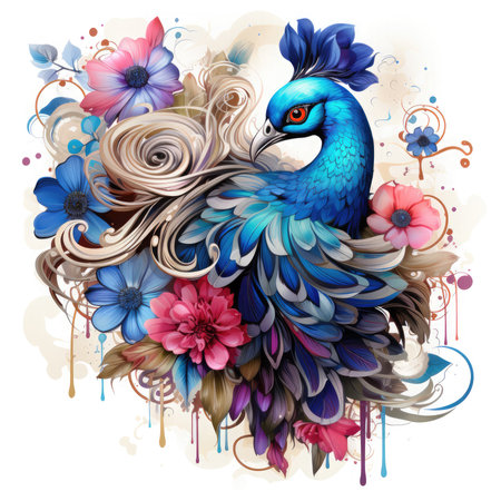Peacock feather t-shirt design illustration, Generative Aiの素材