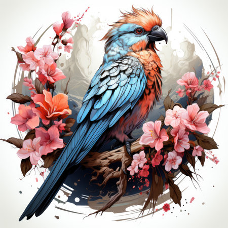 Parrot flower t-shirt design illustration, Generative Aiの素材